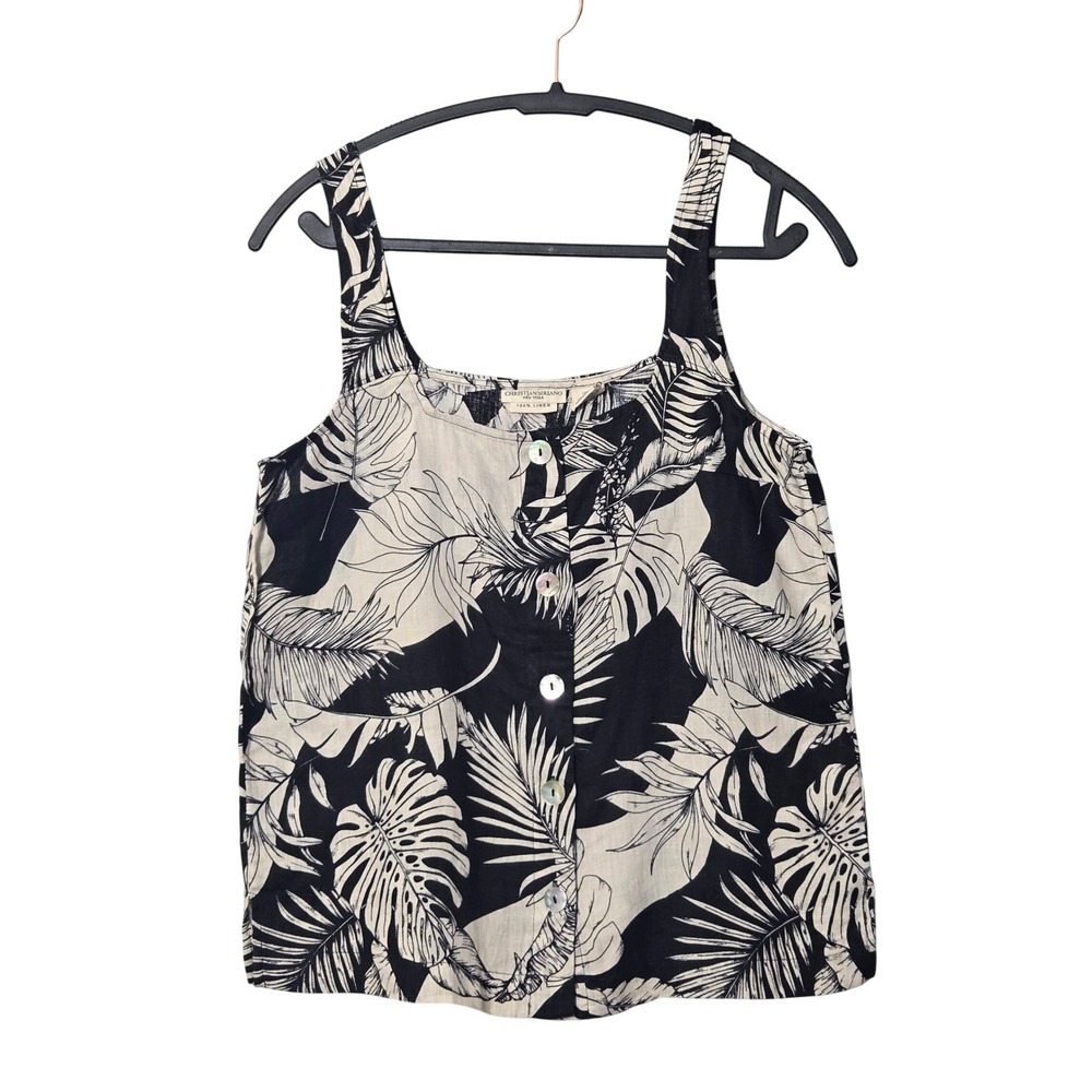 Christian Siriano 100% Linen Tropical Palm Print Tank Top S Resort Vacation NWOT